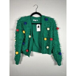 Green knitted Christmas cardigan with Pom-Poms #41